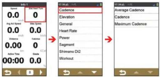 Speed 0.0 Avg Adv Speed 0.0 Distance 0.00 Active Time 00:00 0.0 End Back Fats Max Speed Calcine Grade 17:34:46 Cadence Elevation General Heart Rate Power Segment Shimano Di2 Workout Average Cadence Cadence Maximum Cadence