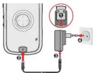 Diagram showing connections between a device with labeled pins and a plug, including a magnified inset of the plug.