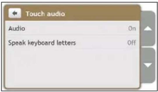 Touch audio Audio On Speak keyboard letters Off