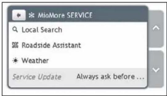 MioMore SERVICE Local Search SOG Roadside Assistant Weather Service Update Always ask before ...