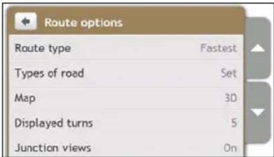 Route options Route type Fastest Types of road Set Map 3D Displayed turns 5 Junction views On