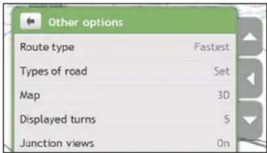 Other options Route type Fastest Types of road Set Map 3D Displayed turns 5 Junction views On