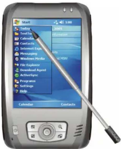 Start 1:00 Today TestTo Calendar Contacts Internet Exp Messaging Windows Media File Explorer Download Agent ActiveSync Programs Settings Help Calendar Contacts 2005 HomeGen HomeGNN