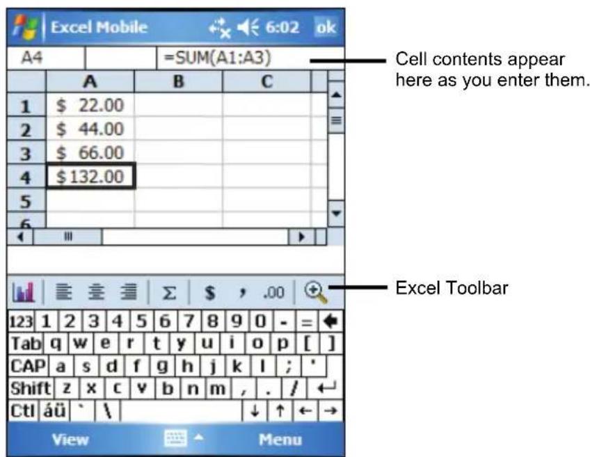 Cell contents appear here as you enter them. Excel Toolbar