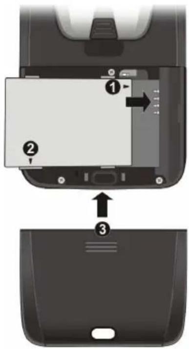 Diagram showing a device's internal components with numbered labels and directional arrows indicating assembly or insertion.