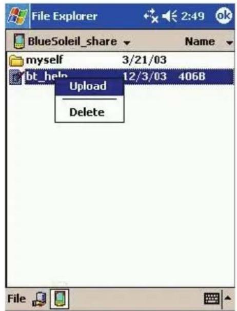 File Explorer BlueSoleil_share myself 3/21/03 bt_help 12/3/03 406B Upload Delete