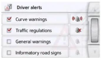 Driver alerts ✓ Curve warnings ✓ Traffic regulations □ General warnings □ Informatory road signs