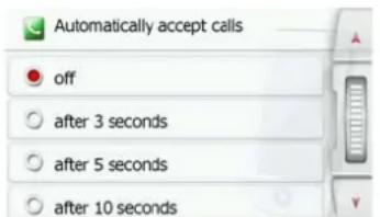 Automatically accept calls off after 3 seconds after 5 seconds after 10 seconds