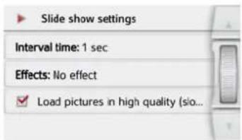 Slide show settings Interval time: 1 sec Effects: No effect Load pictures in high quality (sio...
