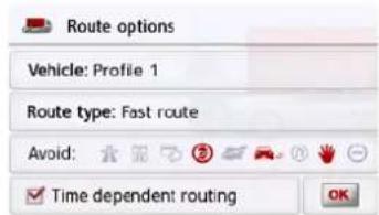 Route options Vehicle: Profile 1 Route type: Fast route Avoid: ✓ Time dependent: routing OK