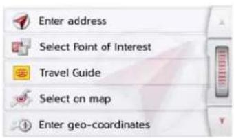 Enter address Select Point of Interest Travel Guide Select on map Enter geo-coordinates