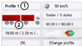 Profile 1 80 km/h Trailer / 5 Axles 80.00 t / 80.00 t 18.00 m / 2.50 m /... OK Change profile