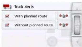 Truck alerts With planned route Without planned route