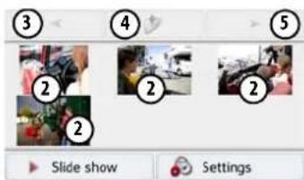 Screenshot of a mobile app interface showing slide thumbnails with numbered labels and settings panel visible