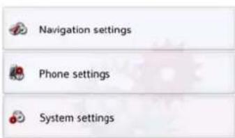 Navigation settings Phone settings System settings