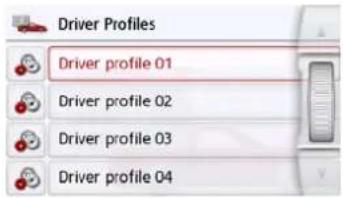 Driver Profiles Driver profile 01 Driver profile 02 Driver profile 03 Driver profile 04