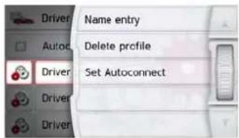 Driver Name entry Delete profile Set Autoconnect