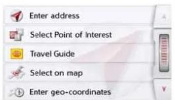 Enter address Select Point of Interest Travel Guide Select on map Enter geo-coordinates