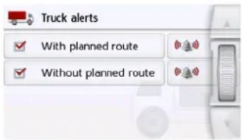 Truck alerts With planned route Without planned route