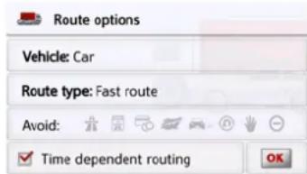 Route options Vehicle: Car Route type: Fast route Avoid: ✓ Time dependent routing OK