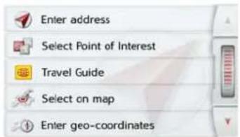 Enter address Select Point of Interest Travel Guide Select on map Enter geo-coordinates