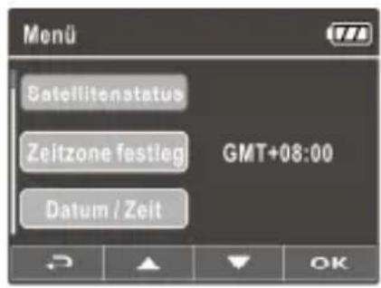 Menu Satellitenstatus Zeitzone festleg GMT+08:00 Datum / Zeit OK