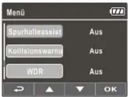 Menü Spurhalteassist Koillsionswarnu WDR Aus Aus Aus OK