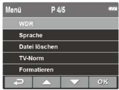 Menu P 4/5 WDR Sprache Datei löschen TV-Norm Formatieren