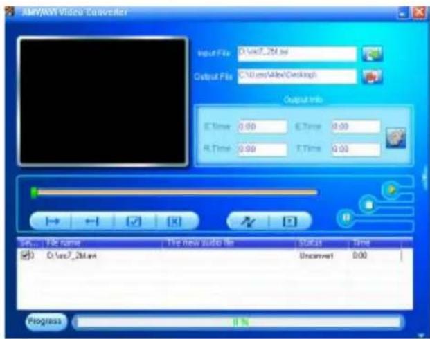 AMY/AMY Video Converter Input File: D:\Users\2M.avi Output File: C:\Users\Altek\Desktop Output Info E.Time 0.00 E.Time 0.00 R.Time 0.00 F.Time 0.00 OK... File name The new audio file Status Time 0 D:\Users\2M.avi Uncertain 0:00 Progress 0 %