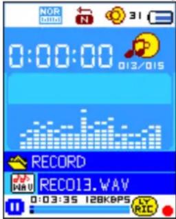 NOR time N 31 0:00:00 012/015 RECORD WAV RECO13.WAV 0:03:35 128Kbps LY RIC