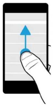 Hand holding a smartphone screen displaying a blue upward arrow (no text or symbols)