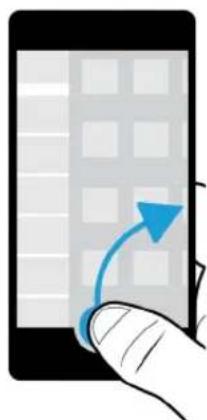 Illustration of a hand interacting with a smartphone displaying a grid interface and a blue curved arrow (no text or symbols)