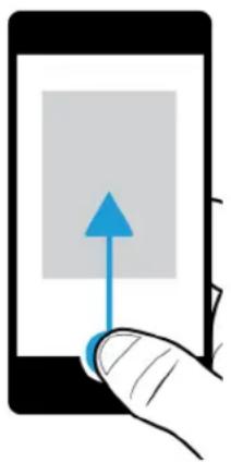 Illustration of a hand pointing at a smartphone screen with a blue upward arrow (no text or symbols)