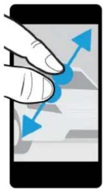 Hand holding a smartphone displaying a blue arrow pointing upward, with no visible text or symbols.