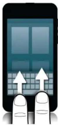 Illustration of a smartphone with upward arrows indicating typing or navigation (no text or symbols)