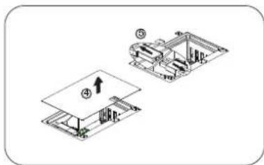 Technical diagram showing two mechanical assembly configurations with labeled components and directional arrows