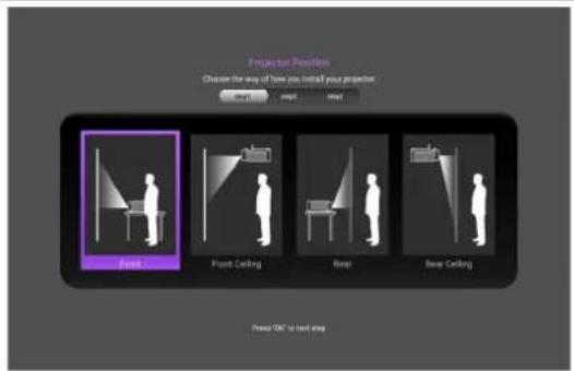 Projection Projection Choose the way of how you install your projection Front Front Ceiling Rear Rear Ceiling Press OK to next way