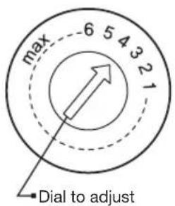 max 6 5 4 3 2 1 Dial to adjust