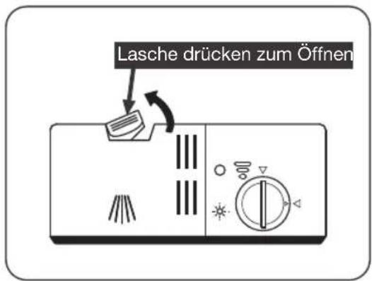 Lasche drücken zum Öffnen