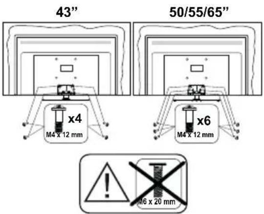 43" 50/55/65" x4 M4 x 12 mm x6 M4 x 12 mm M6 x 20 mm