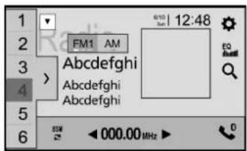 1 2 3 4 5 6 FM1 AM Abcdefghi Abcdefghi Abcdefghi 4/10 Sun 12:48 EQ SVM 000.00 MHz 0