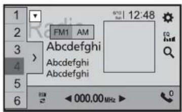 1 2 3 4 5 6 FM1 AM Abcdefghi Abcdefghi Abcdefghi 6:10 12:48 EQ 0 000.00 MHz