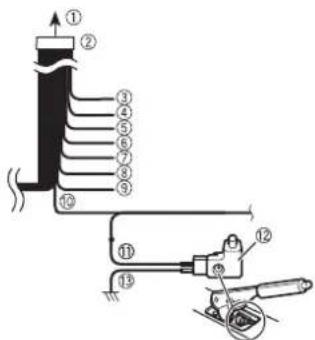 Technical diagram of a mechanical or electrical device with numbered components and directional arrows indicating flow or movement.