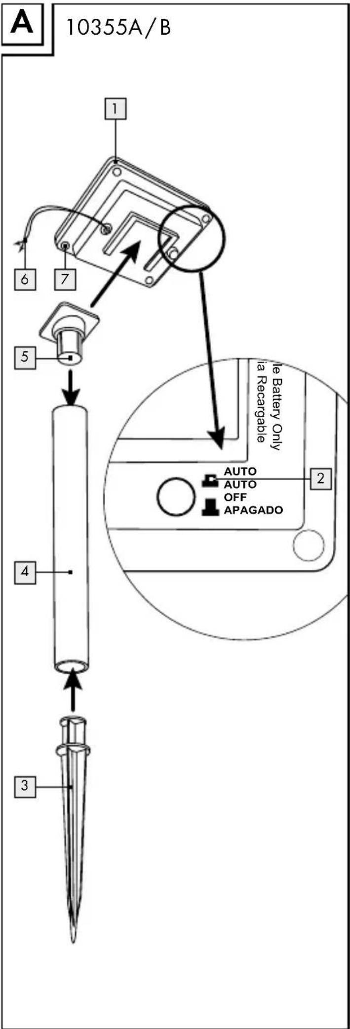 A 10355A/B 1 6 7 5 4 3 Auto AUTO OFF APAGADO 2 Ile Battery Only ia Recargable