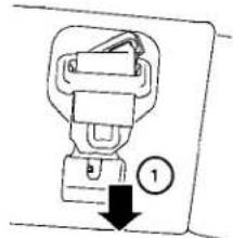 Diagram showing a mechanical component with labeled parts and directional arrow, likely illustrating a motion or assembly process.