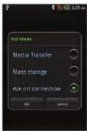 List Mode Media Transfer Mass storage Ask on connection OK Cancel