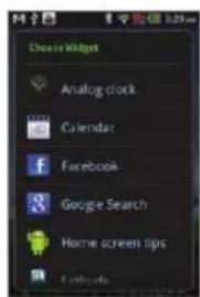 Choose Widget Analog clock Calendar Facebook Google Search Home screen tips