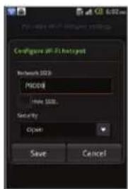 Configure M800B Hotspot Network 5003 M800B Mail 500B. Security Open Save Cancel