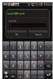 Lock SIM card SIM CARD OK Cancel ( ) 1 2 3 + € 5 4 5 6 * / % # 7 8 9 = 0 ABC . 0 . -