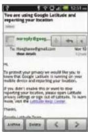 You are using Google Latitude and reporting your location. Name: name@goep To: Henglan@gma.com than details May 10 Phone: It's printed your privacy we would like you to know that Google Latitude is running on your mobile device and reporting your location. If you didn't enable this or want to run, reporting your location, please open Latitude privacy settings or sign out of latitude. To warn make, use the Latitude key Center. Thanks: Google Latitude Address Delete